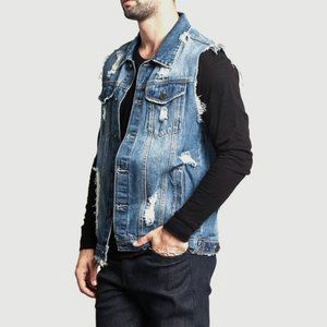 Aeropostale Men's Distressed Denim Jean Sleeveless Vest - XS